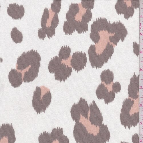 White/Taupe Cheetah Brushed Sweater Jersey Knit Fabric By the Yard