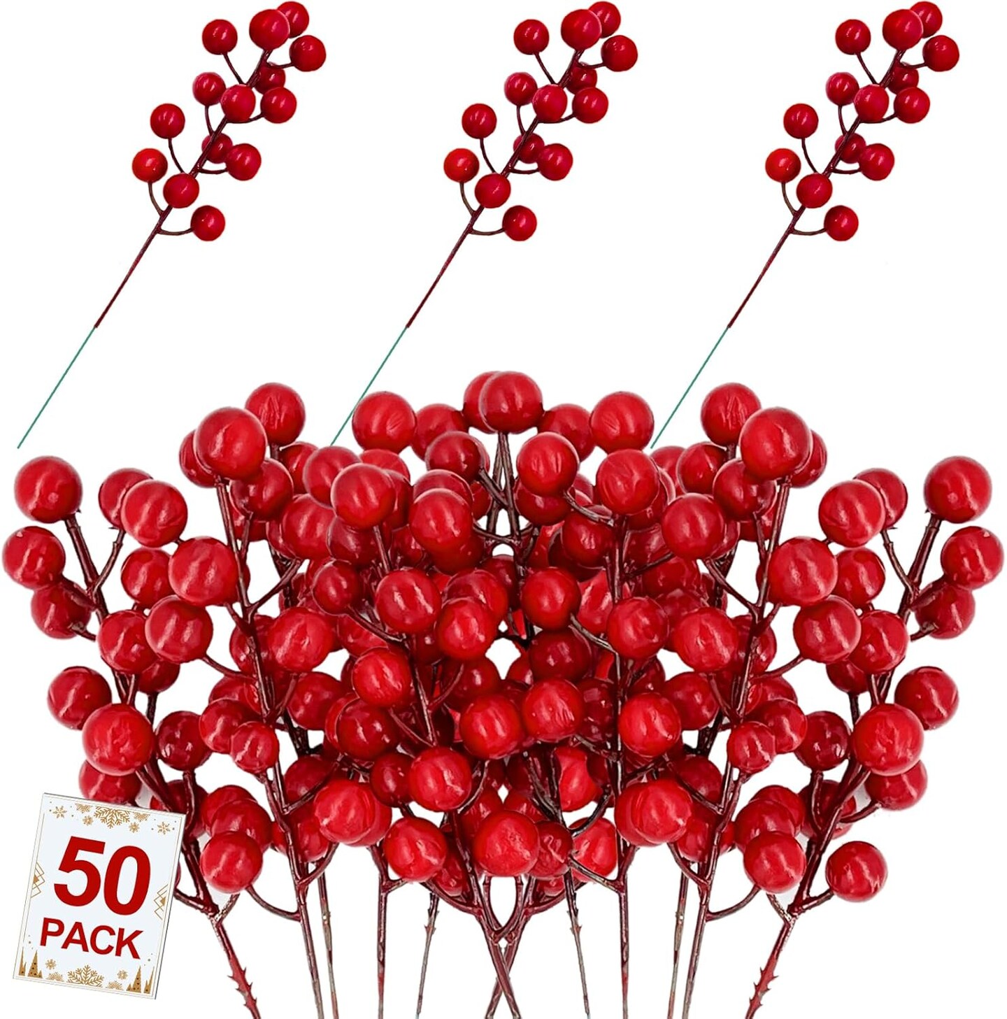50 Pack Red Berry Stems(Red Berry Stems)