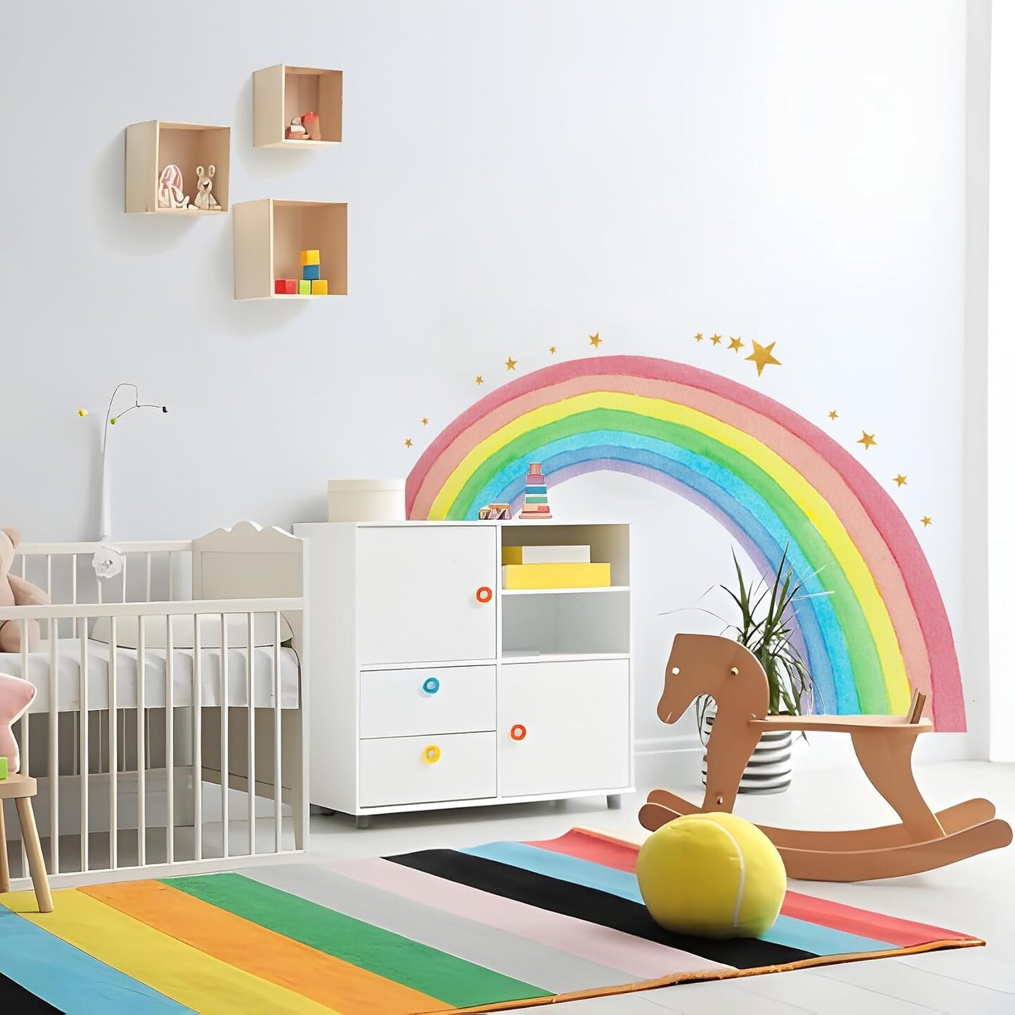 Large Watercolor Rainbow Wall Decals, Colorful Nursery Wall Decor (Multicolor)