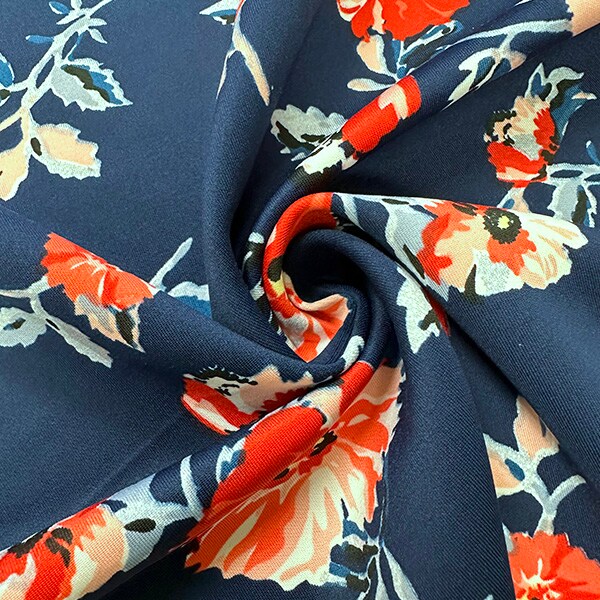 Blue and Red Multi Floral Print Scuba Knit Fabric By the Yard