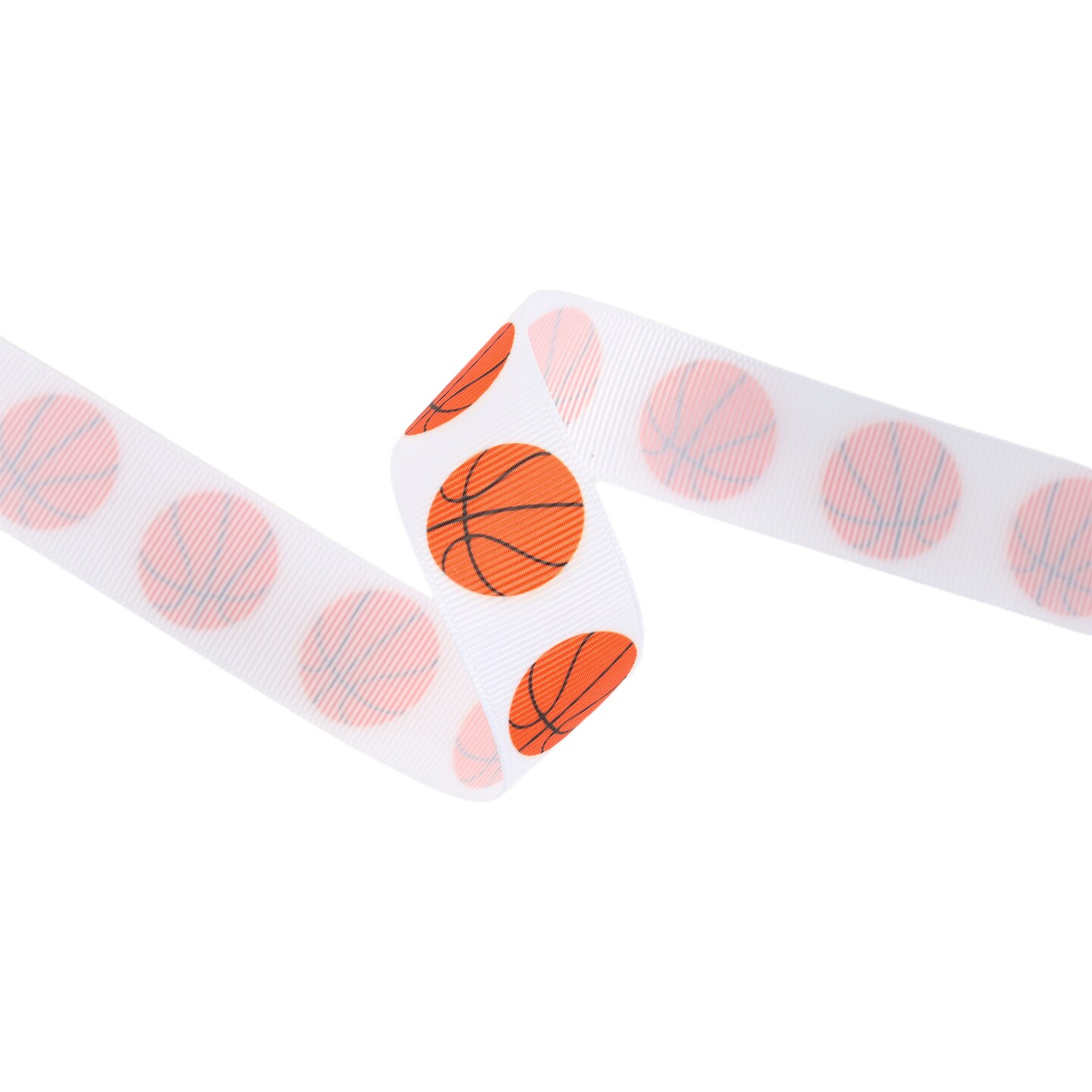 LaRibbons 1" Printed Grosgrain Ribbon | Basketballs on White | 25 Yard Roll