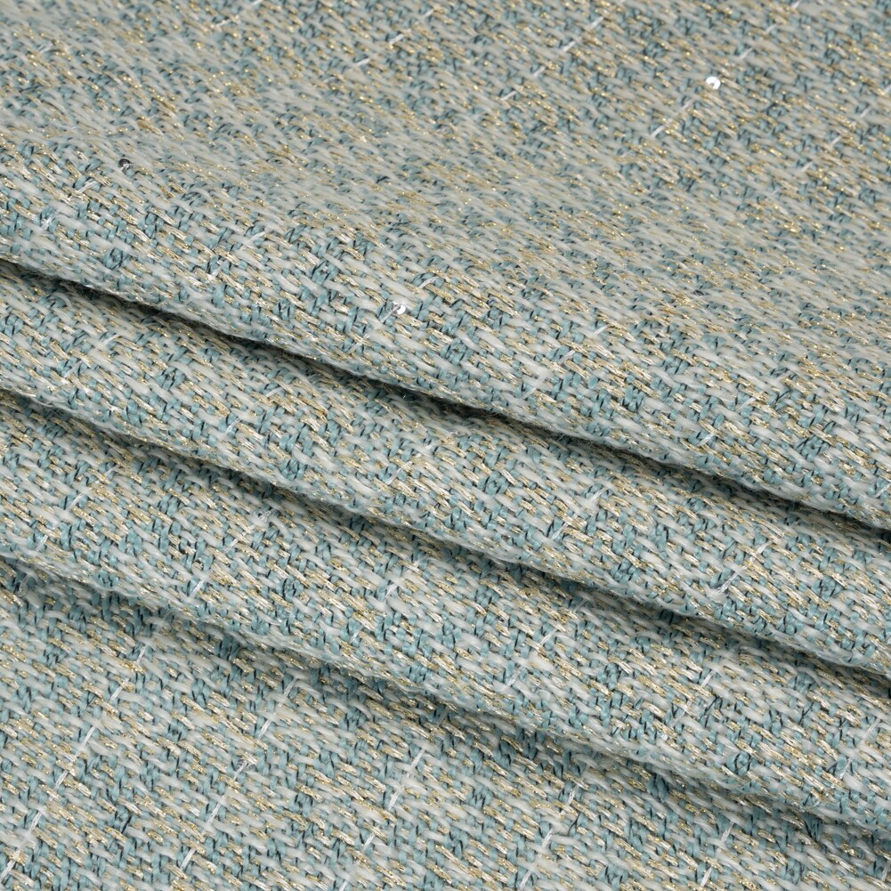 1 Yard Metallic Wool Blend Tweed with Baby Sequins Aqua White and Gold Deadstock