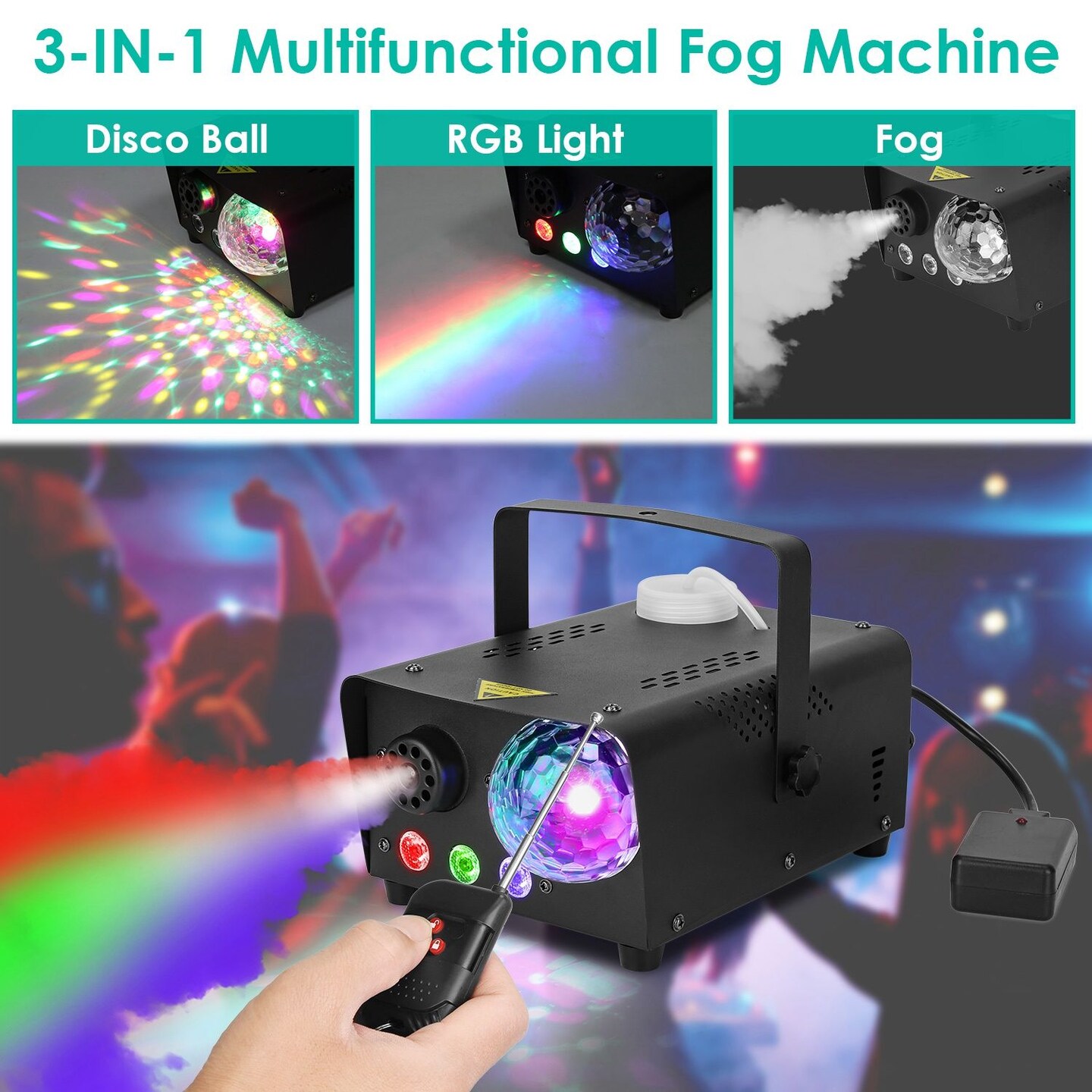 Fog Machine with Disco Ball RGB Lights 600W 6000CFM Smoke Machine with 8 Colorful Lighting Effects Wireless Remote Control for Party Wedding Stage Halloween Christmas GPCT5250