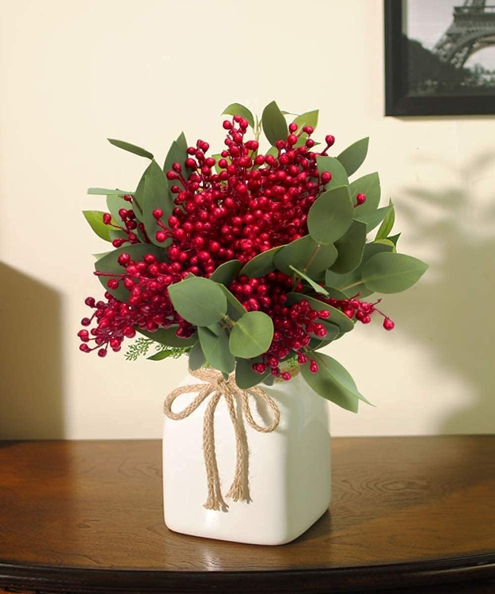 Artificial Red Berry Stems 8 Pack (Christmas Red-8)