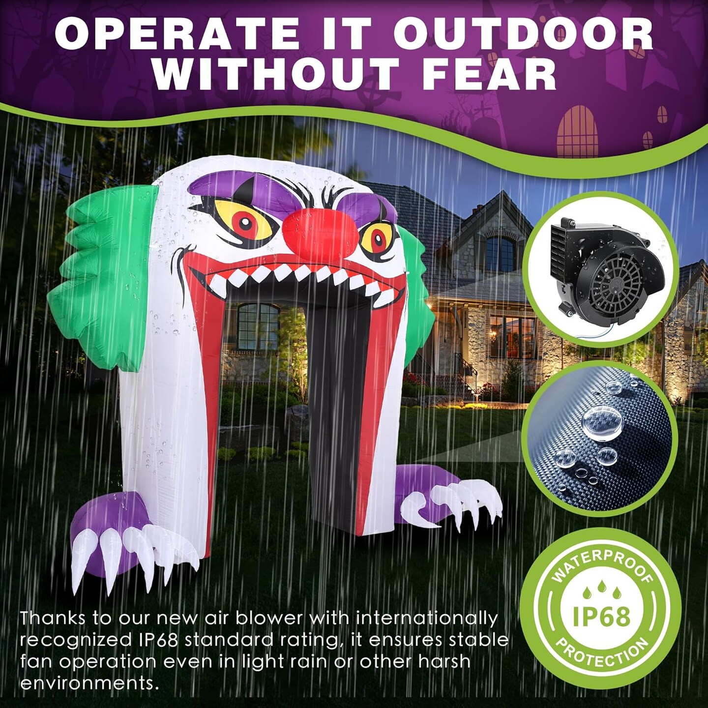 Giant 10 FT Halloween Inflatables Clown Archway Outdoor Decorations,(Purple)