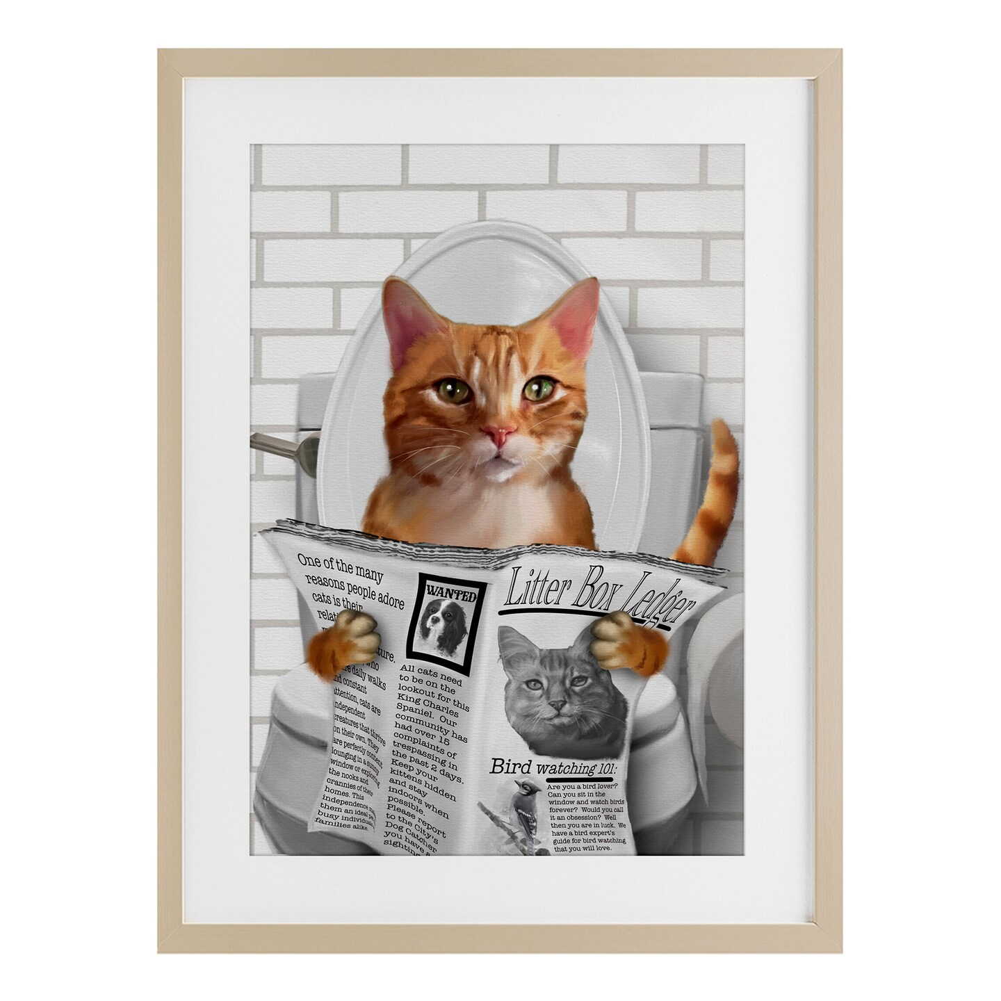 Stupell Industries Whimsy Cat on Toilet Framed Print Under Glass
