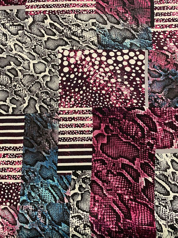 Magenta and Teal Animal Multi Patchwork Print Challis Fabric By the Yard