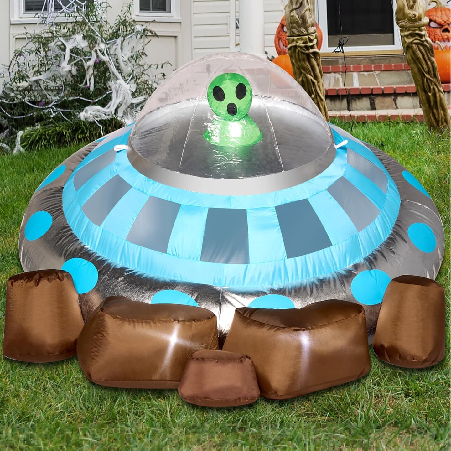i Halloween 5 FT Long Inflatable UFO Alien Decorations with Color Changing Lights (Multicolor)