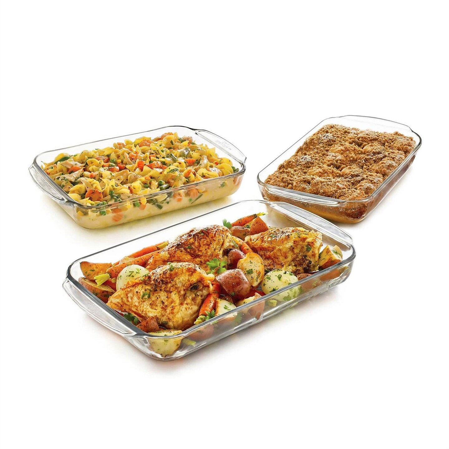 3-Piece Clear Glass Bakeware Set Oven Safe Rectangular Baking Dishes Dishwasher Safe
