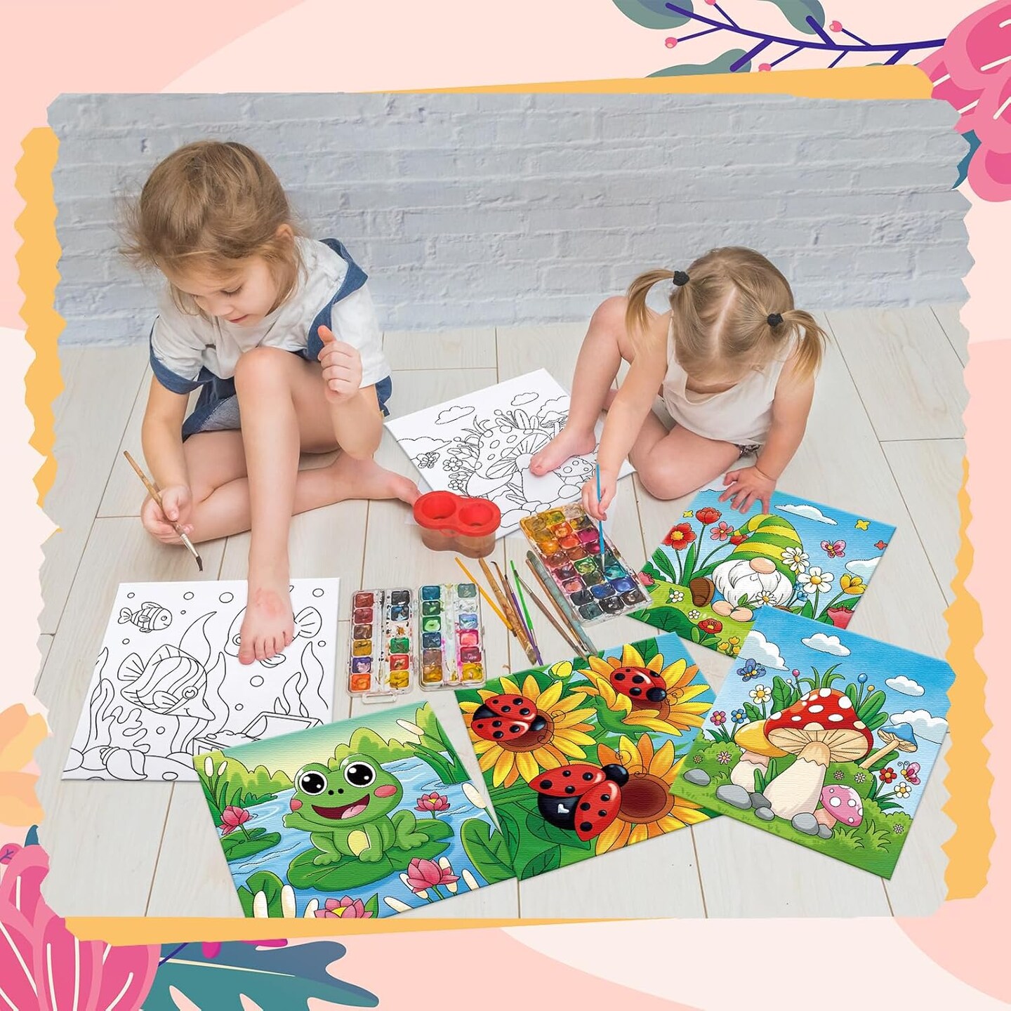 8 Pack Pre Drawn Canvas for Painting, 8" X 8" Cute Animals Painting Canvas Bulk, Art Canvases for Painting for Kids Students School Home (Spring)