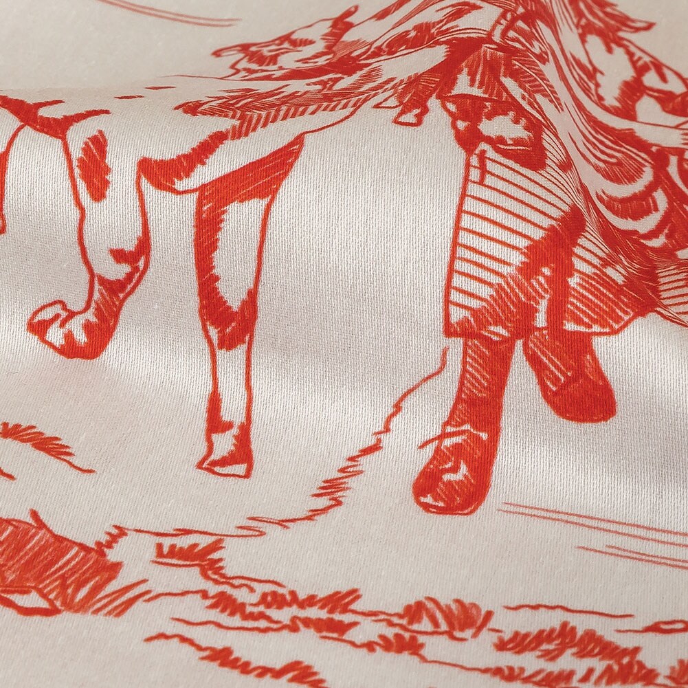 1 Yard Cherry Tomato and White Classic Toile de Jouy Mercerized Organic Egyptian Cotton Shirting 56&#x2019;&#x2019; Width