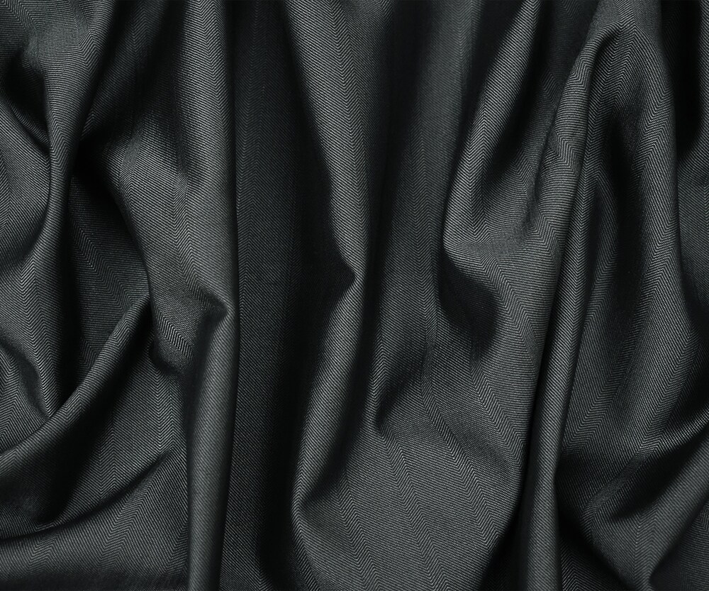Gray-Black Wool-Polyester Irregular Herringbone Shirting Fabric By the Yard