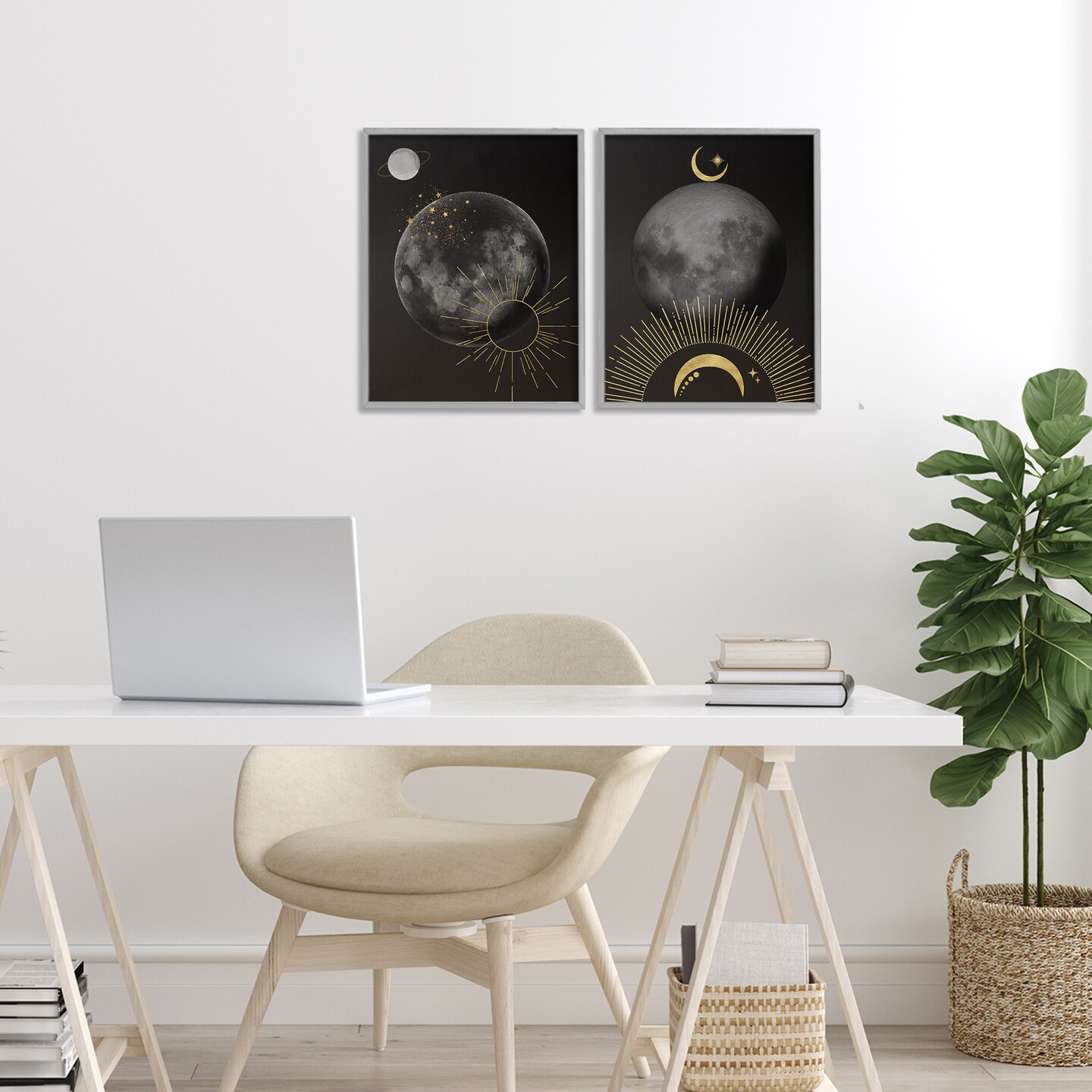 Stupell Industries Celestial Gold Sun and Moon 2pc Framed Giclee Set, design by Daniela Santiago