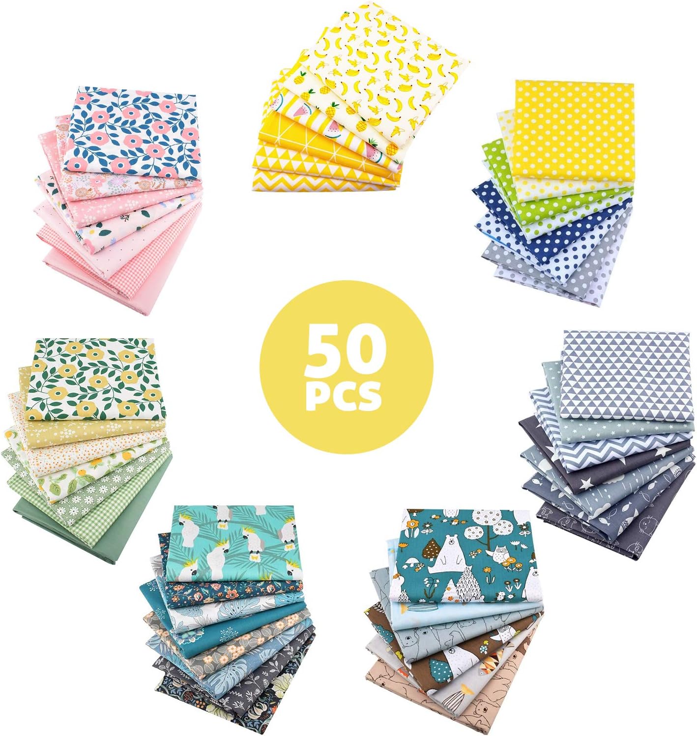 50pcs 100% Cotton Fabric Bundle 10&#x22; x 10&#x22; PreCut Fat Squares Sheets(Solid)