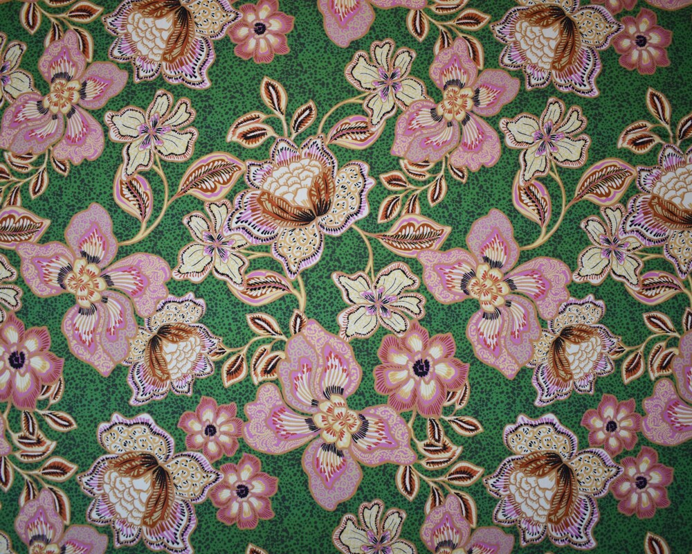 Green-Pink-Multi Cotton Floral Printed Broadcloth Woven Fabric By the Yard
