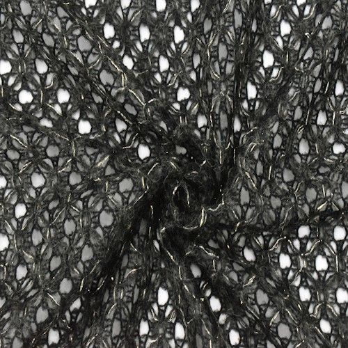 Black/Gold Sparkle Brushed Crochet/Mesh Knit Sweater Fabric By the Yard