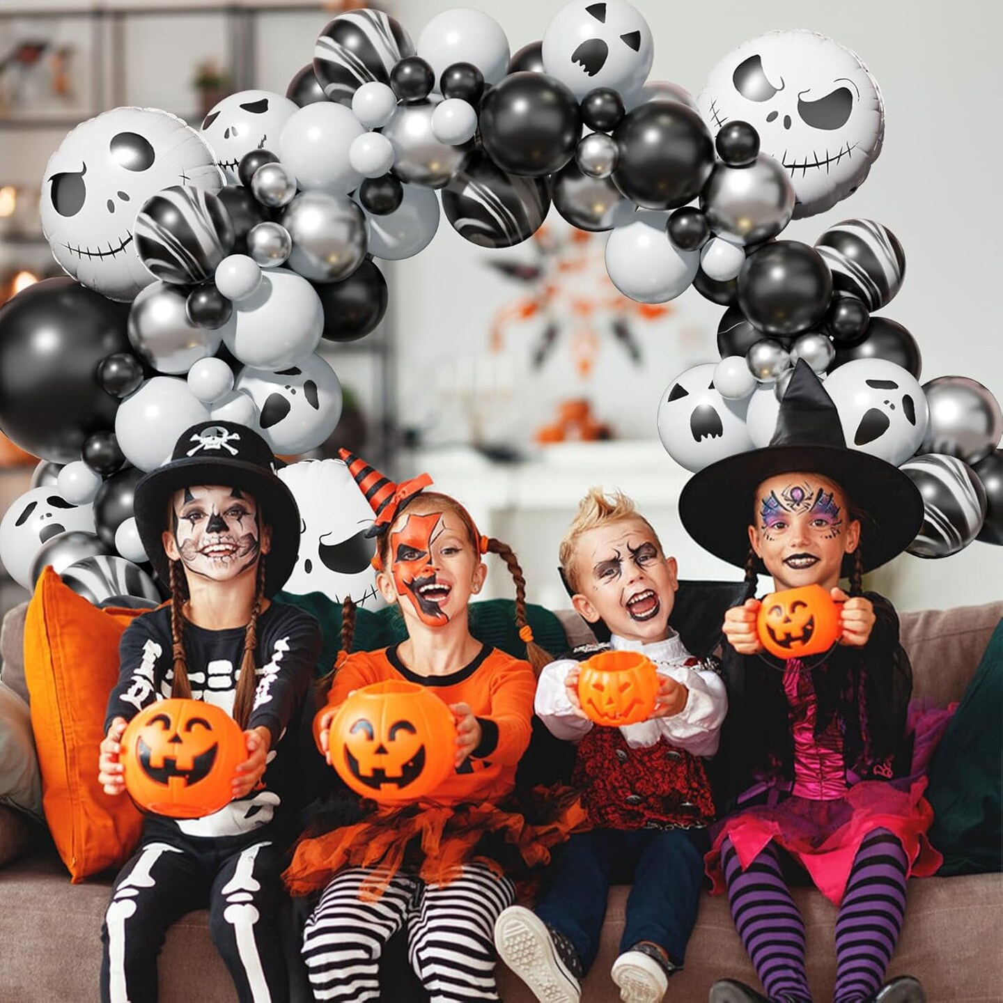 Halloween Balloon Arch Garland Kit (Black White - Skull)