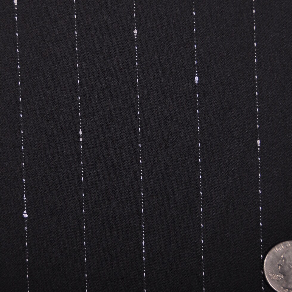1 Yard Lightweight Italian Wool Twill Suiting Fabric Black and White Stitched Stripes Tailored 60 inch Width