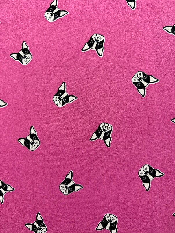 Pink Bulldog Print Double Brushed Jersey Knit Fabric By the Yard