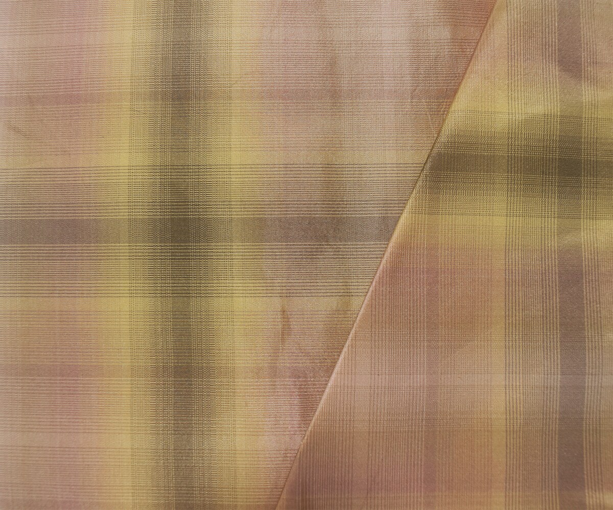 Pink-Yellow-Multi Silk Iridescent Plaid Taffeta Woven Fabric By the Yard