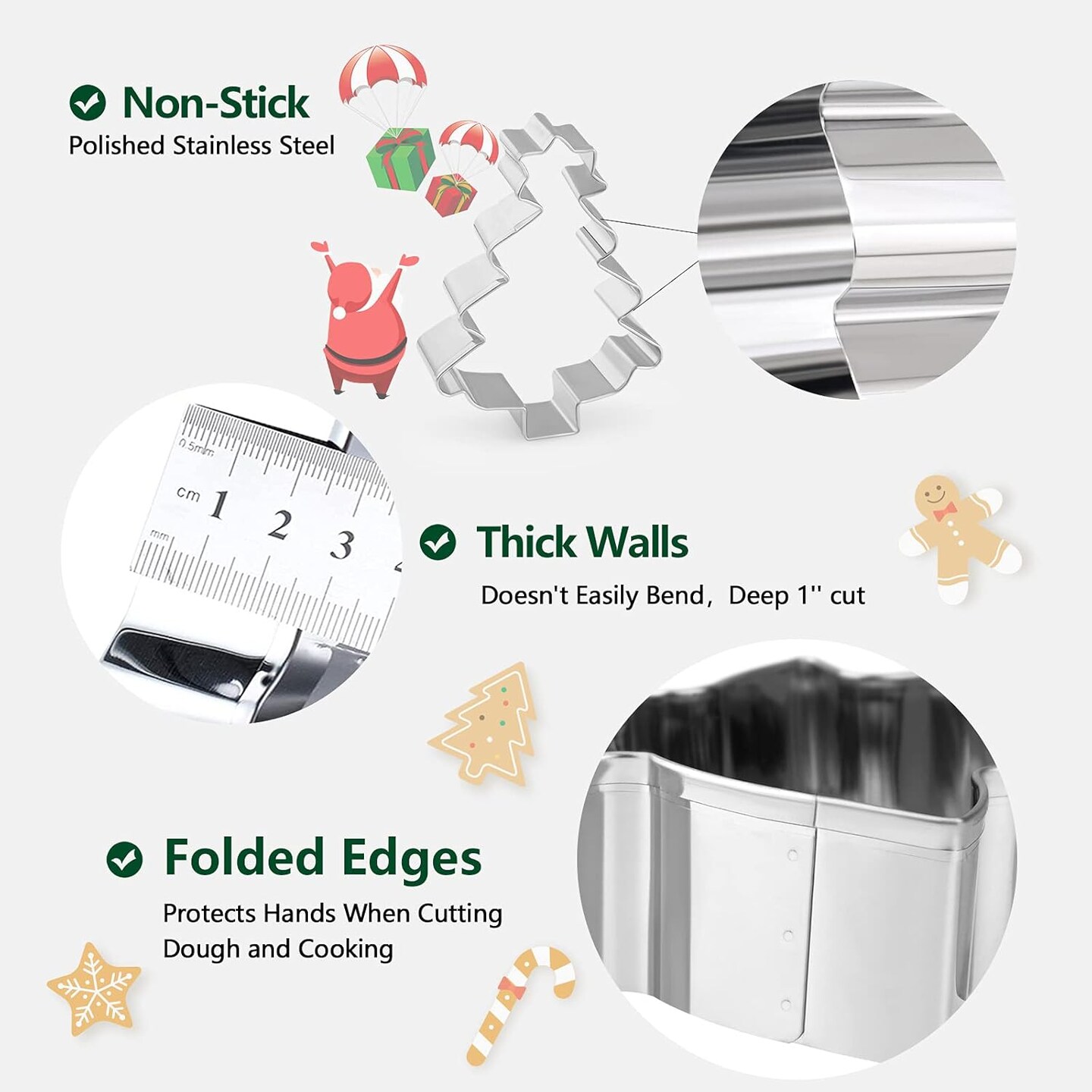 9 Piece Stainless Steel Christmas Cookie Cutter Set for Holiday Baking