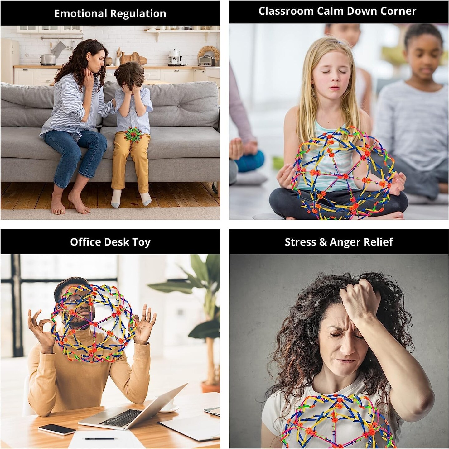 4E's Novelty 2 Pack Expandable Ball - Perfect Stress Balls for Adults & Kids, Ideal Plastic Expandable Ball Toy for Calm Down Corner Supplies & ADHD