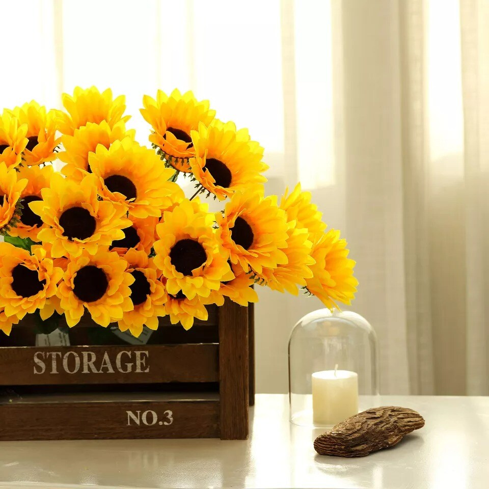 70 pcs Yellow 21&#x22; Tall Artificial Silk Sunflowers - 5 Bushes Wedding Decorations