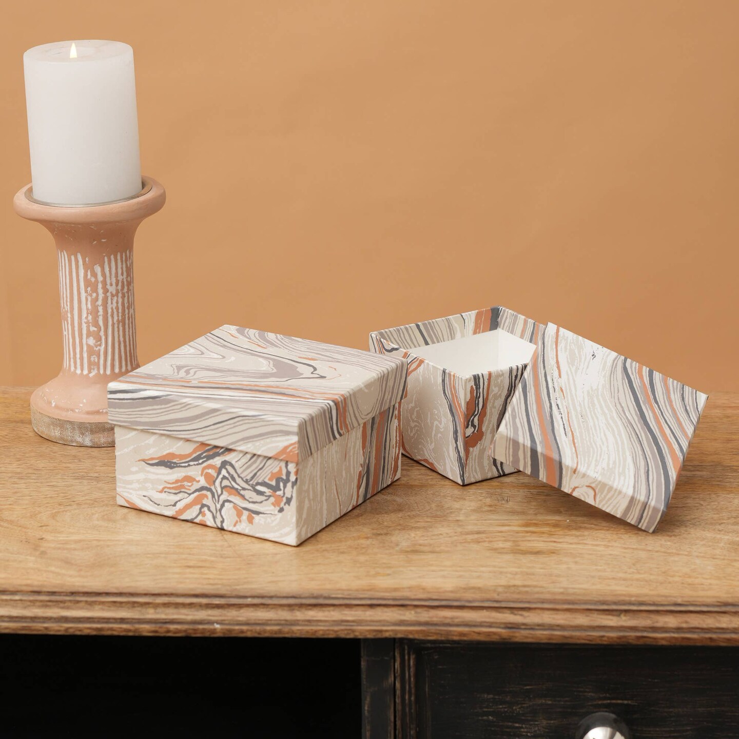 Handmade Paper Square Gift Box - Set of 2, 5 X 5 X 3 Inch