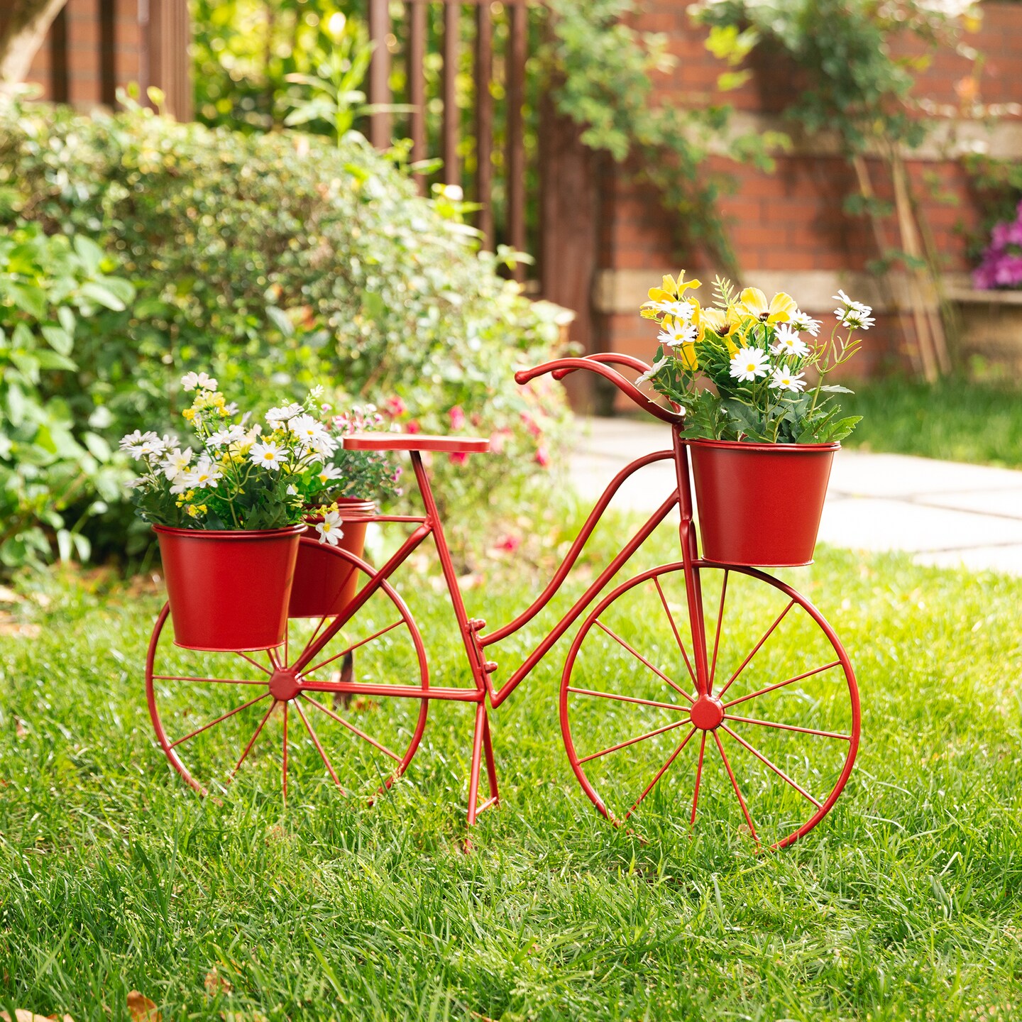28.75&#x22;L Metal Red Bicycle Planter Stand