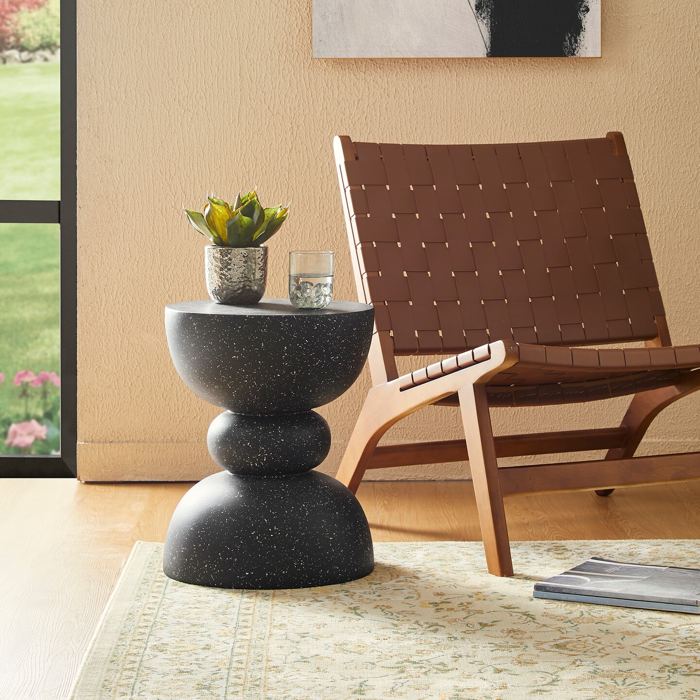 Set of 2 17.25"H Multi-functional MGO Faux Terrazzo Garden Stool or Planter Stand or Accent Table