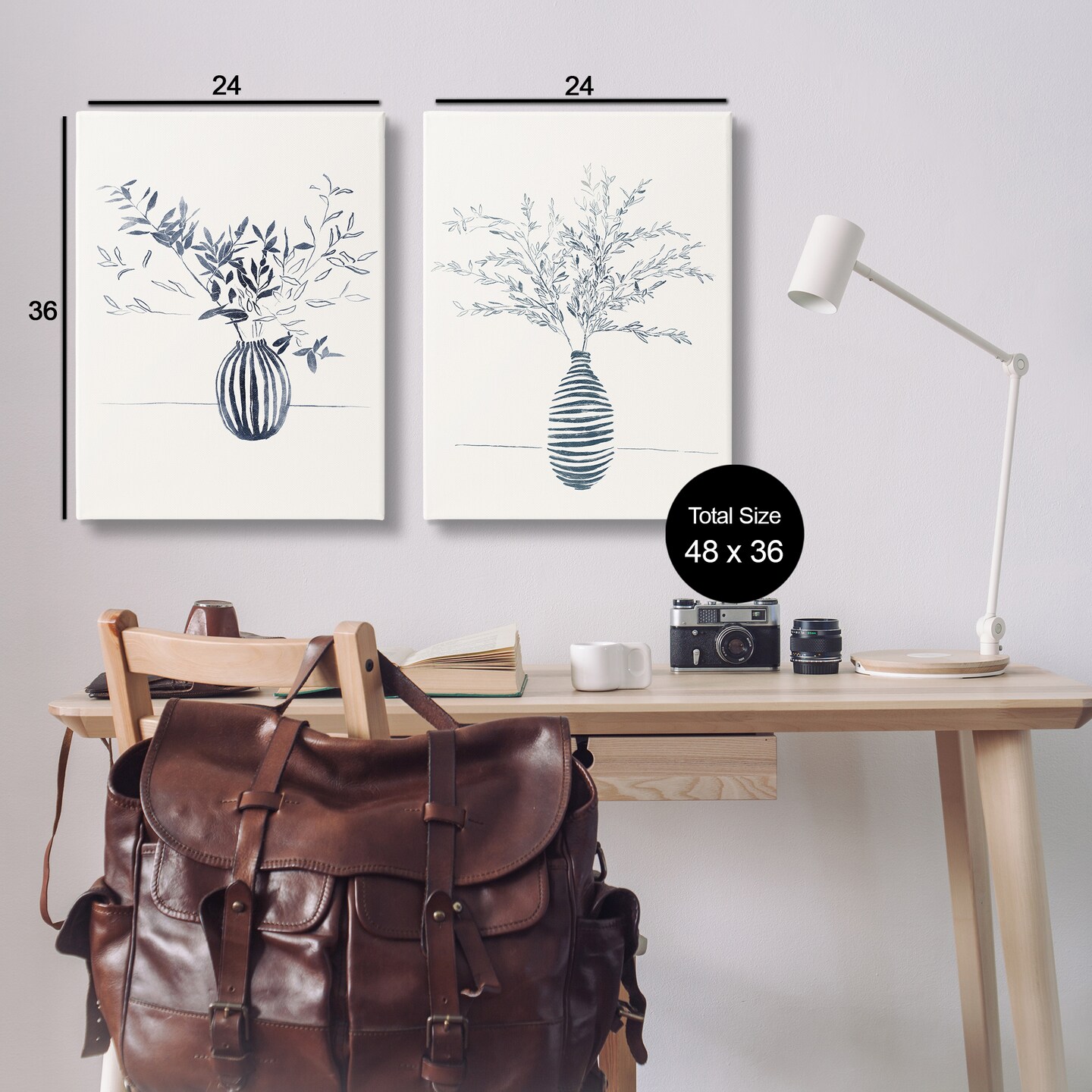 Stupell Industries Striped Floral Table Vase 2 pc Canvas Wall Art Set Design by Yuyu Pont