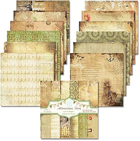 Vintage Scrapbook Paper Aesthetic Patterned Paper 12×12,24 Sheets
