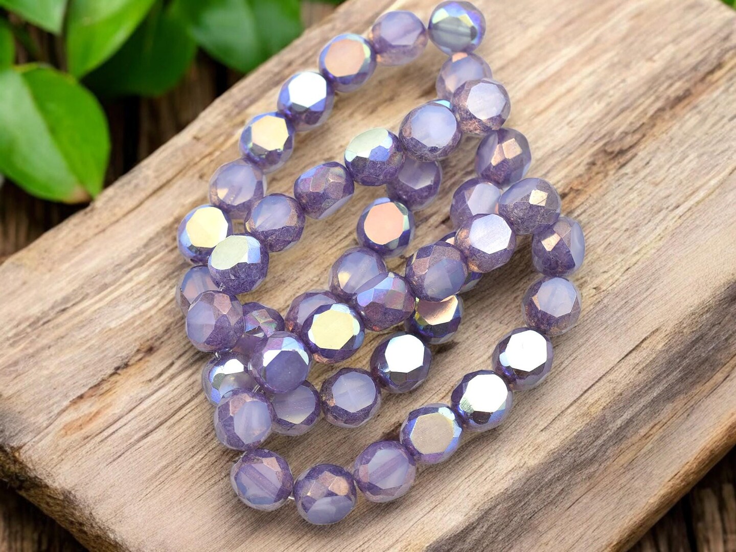 *15* 8mm Bronze Washed Thistle Opaline AB 2 Cut Fire Polished Round Beads