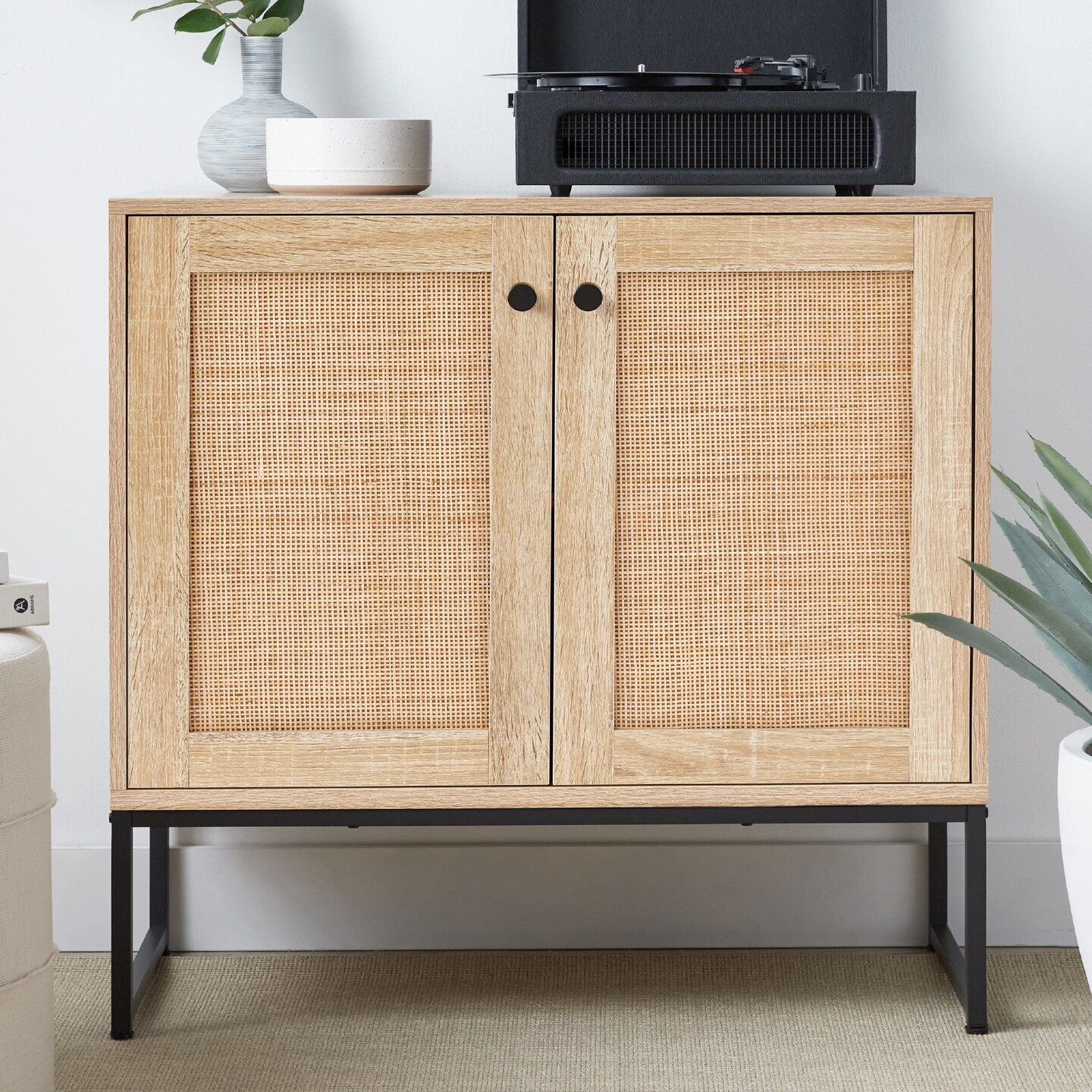 Best Choice Products 2-Door Rattan Storage Cabinet, Accent Furniture, Cupboard w/ Non-Scratch Foot Pads