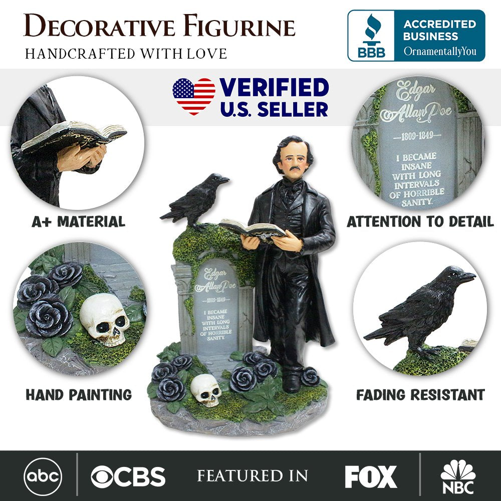 Edgar Allan Poe Handpainted 9&#x22; Figurine, Horror Home Statue Decoration