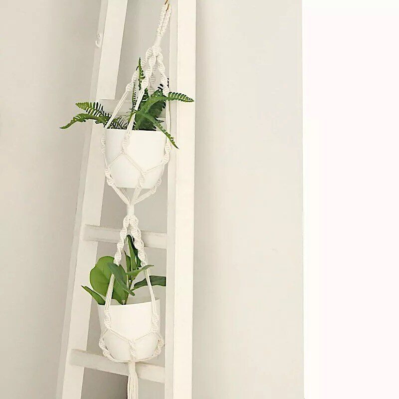 2 Tier Ivory Cotton Ropes Macrame Plant Hanger Decorative POT HOLDERS Events