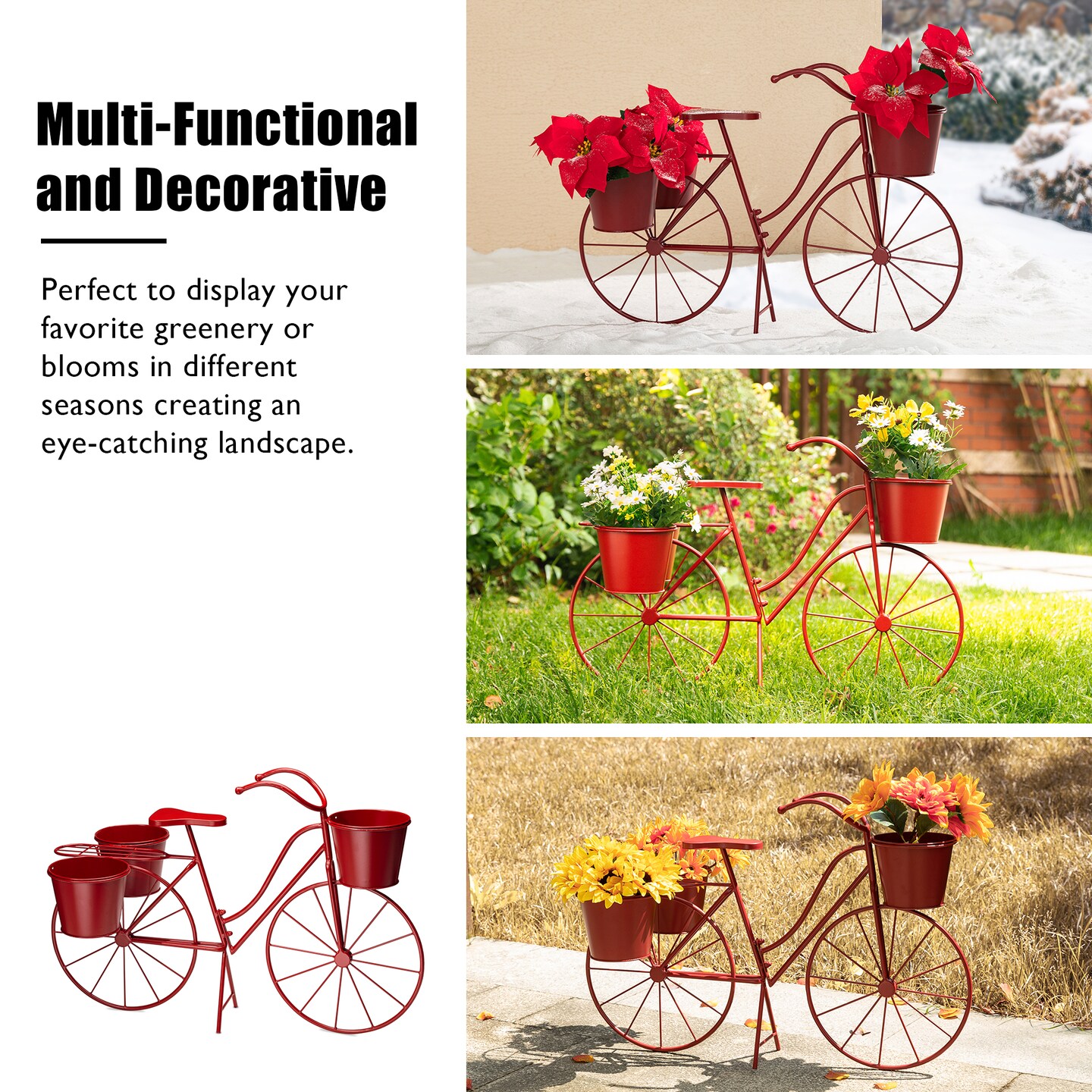 28.75&#x22;L Metal Red Bicycle Planter Stand