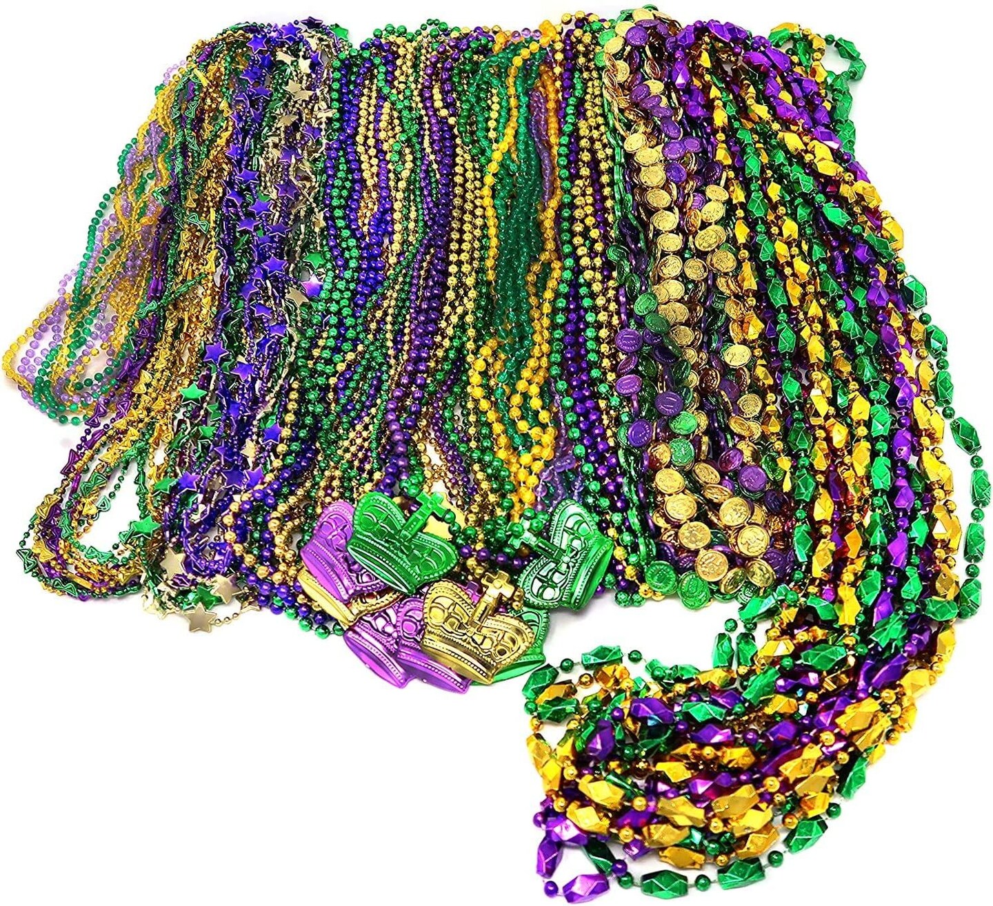 Mardi Gras Beads Bulk (500 Pcs) - Metallic Assorted Designs for Masquerade Costume Party Favors by 4E&#x27;s Novelty