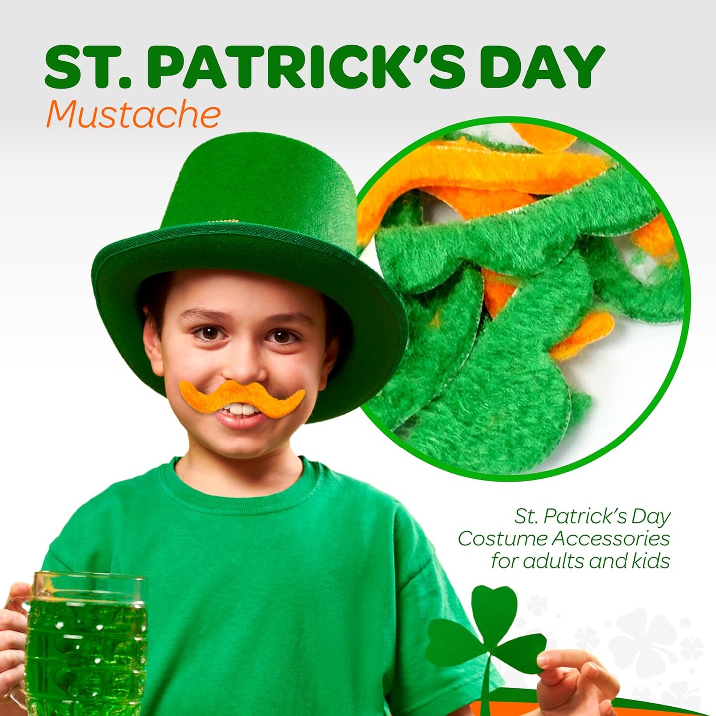 4E&#x27;s Novelty 48 Pack St. Patrick&#x27;s Day Mustache Green &#x26; Orange Mustaches Bulk Fake Beard Self Adhesive St Patrick Accessory Party Favor Supply