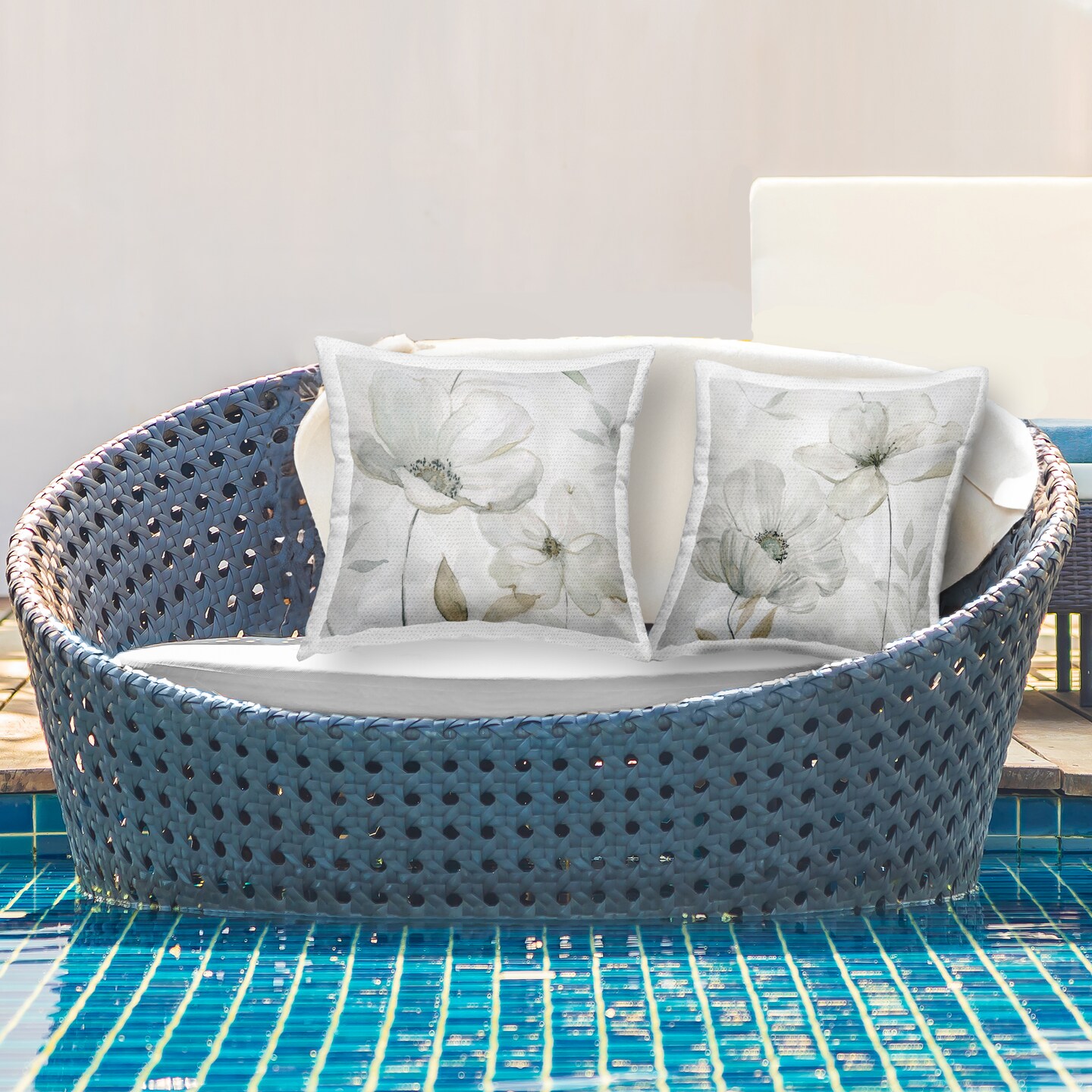 White Whispers Floral Bundle 2 PC Outdoor Printed Pillow Set Design by Carol Robinson, 18 x 7 x 18