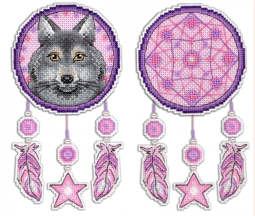 Dream Catcher - Wolf SR-303 Plastic Canvas Counted Cross Stitch Kit