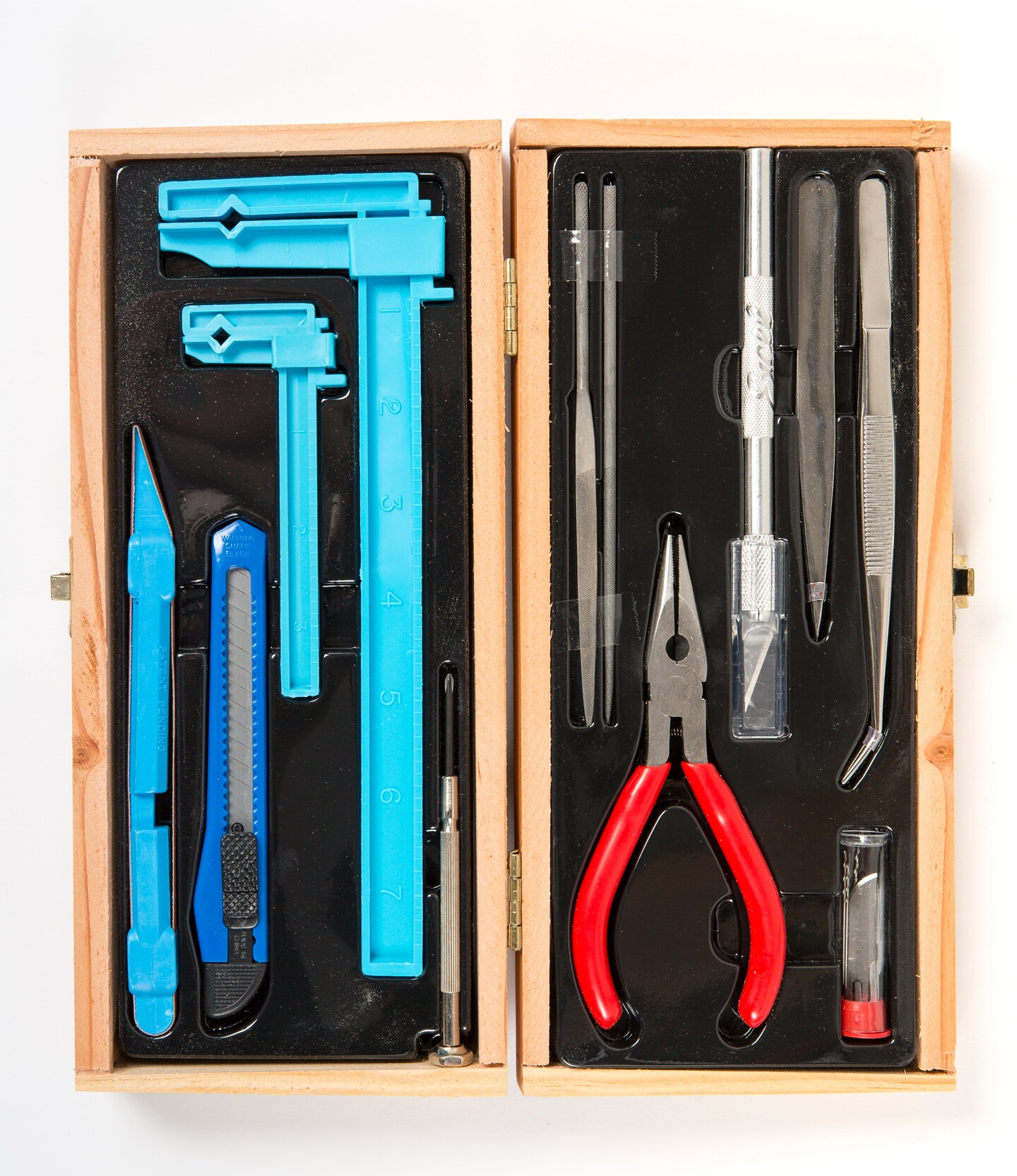 Excel Blades Deluxe Airplane Tool Set with Wooden Case, Knives, Clamps & Tweezers, USA Made