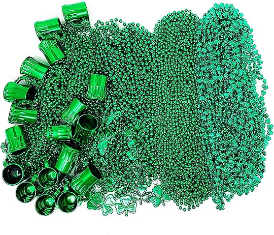 4E&#x27;s Novelty St Patricks Day Beads Necklace Bulk (72 Pack) Green Shamrock Beads Shot Glass Assortment - St Patricks Day Gifts for Kids, 33&#x22; 8mm Irish Kids Party Favor Supplies Costume Accessories
