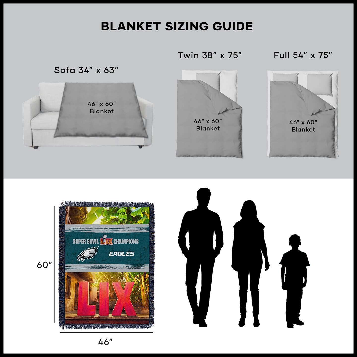 NFL Philadelphia Eagles 2025 Super Bowl LIX Woven Courtyard Tapestry Throw Blanket 48X60 Inches