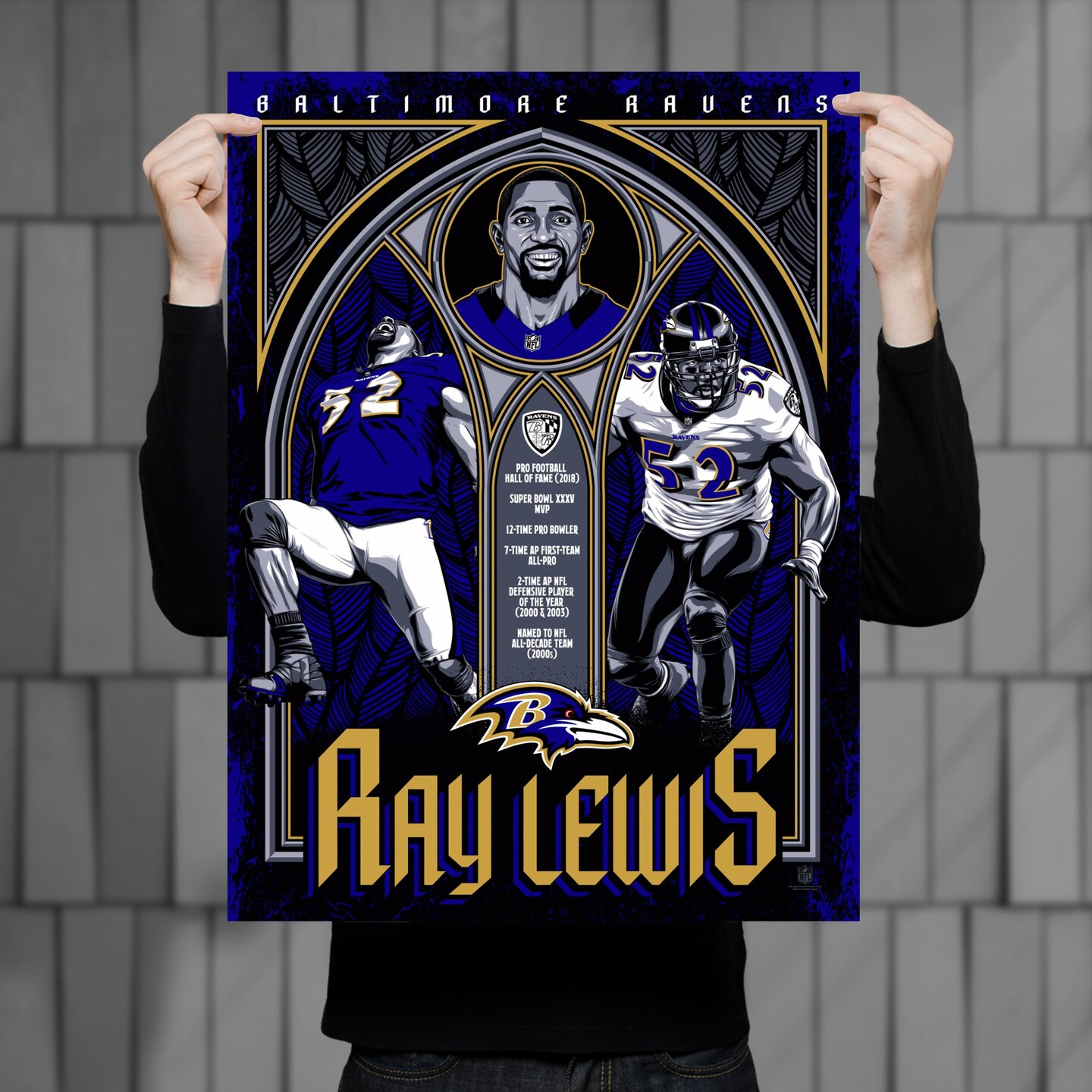 Phenom Gallery Baltimore Ravens Ray Lewis 18&#x22; x 24&#x22; Serigraph