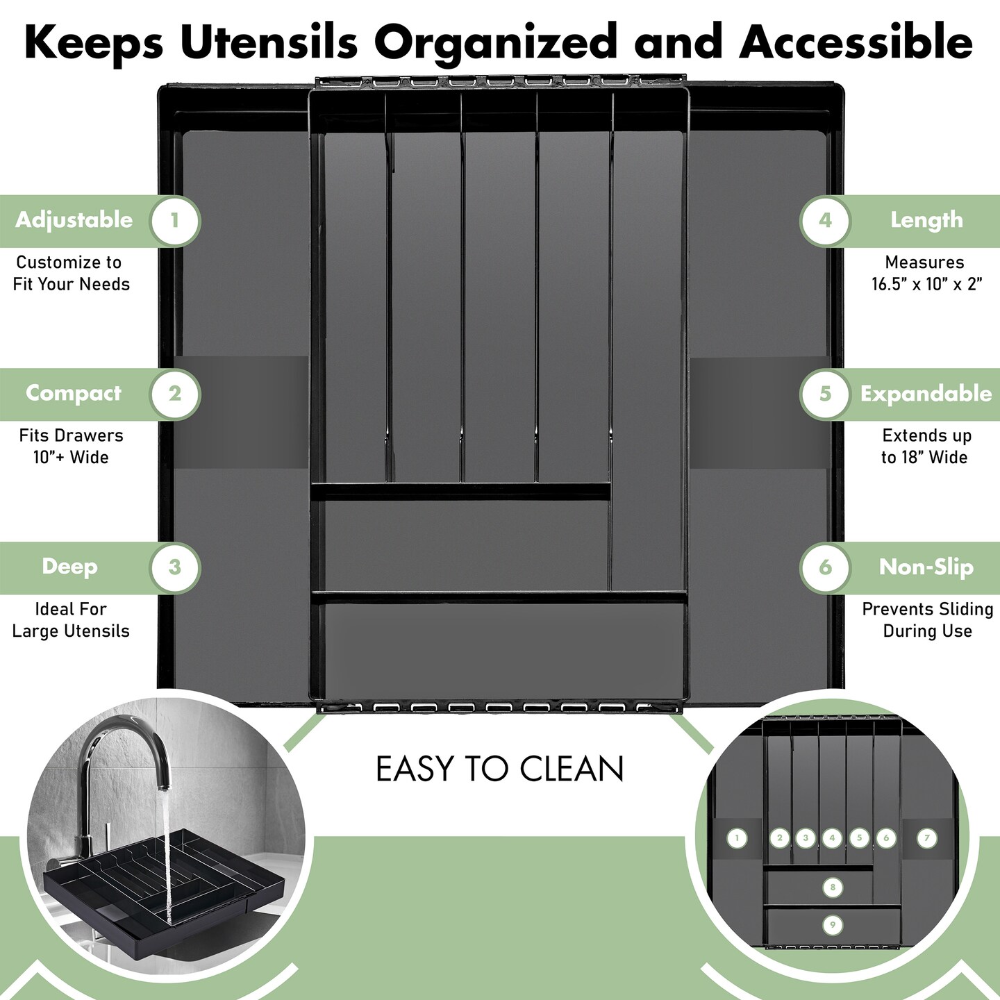 Sorbus Large Silverware Organizer – Expandable Kitchen Drawer Organizer, Adjustable Utensil Organizer, Cutlery Tray for Forks, Knives, Spoons – Multipurpose Flatware and Kitchen Storage Solution