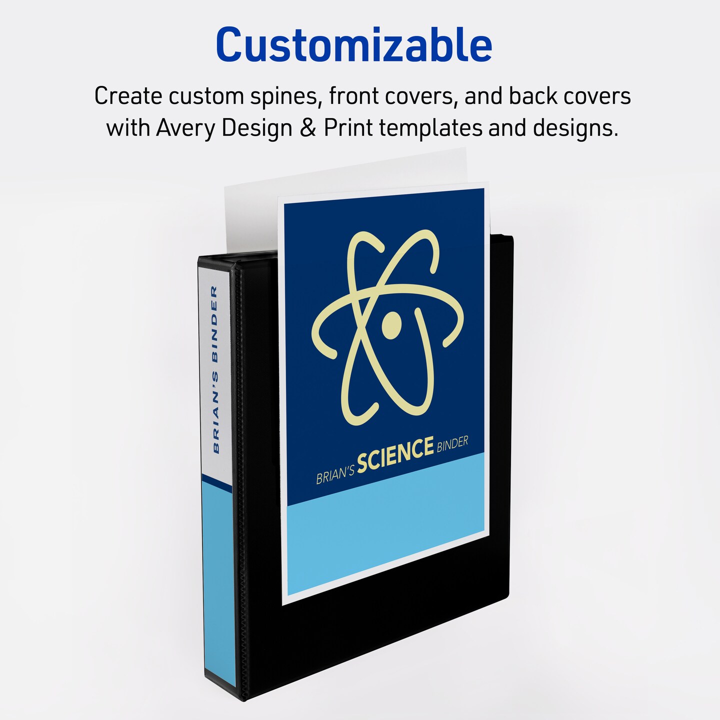 Avery Durable View 3 Ring Binders, 1.5 Inch Slant Rings, 375-Sheet Capacity, DuraHinge, 2.1 Inch Wide Spine, Customizable Clear Covers and Spine, 1 Black Binder (17021)