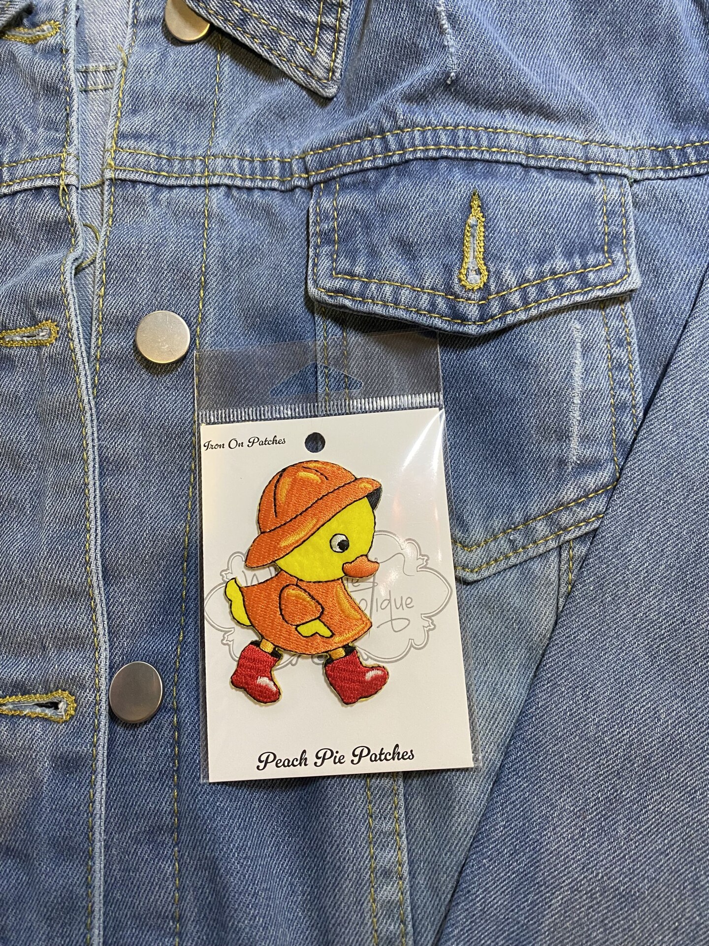 Rainy Day Duck Wearing Red Galoshes, Embroidered, Iron on Patch