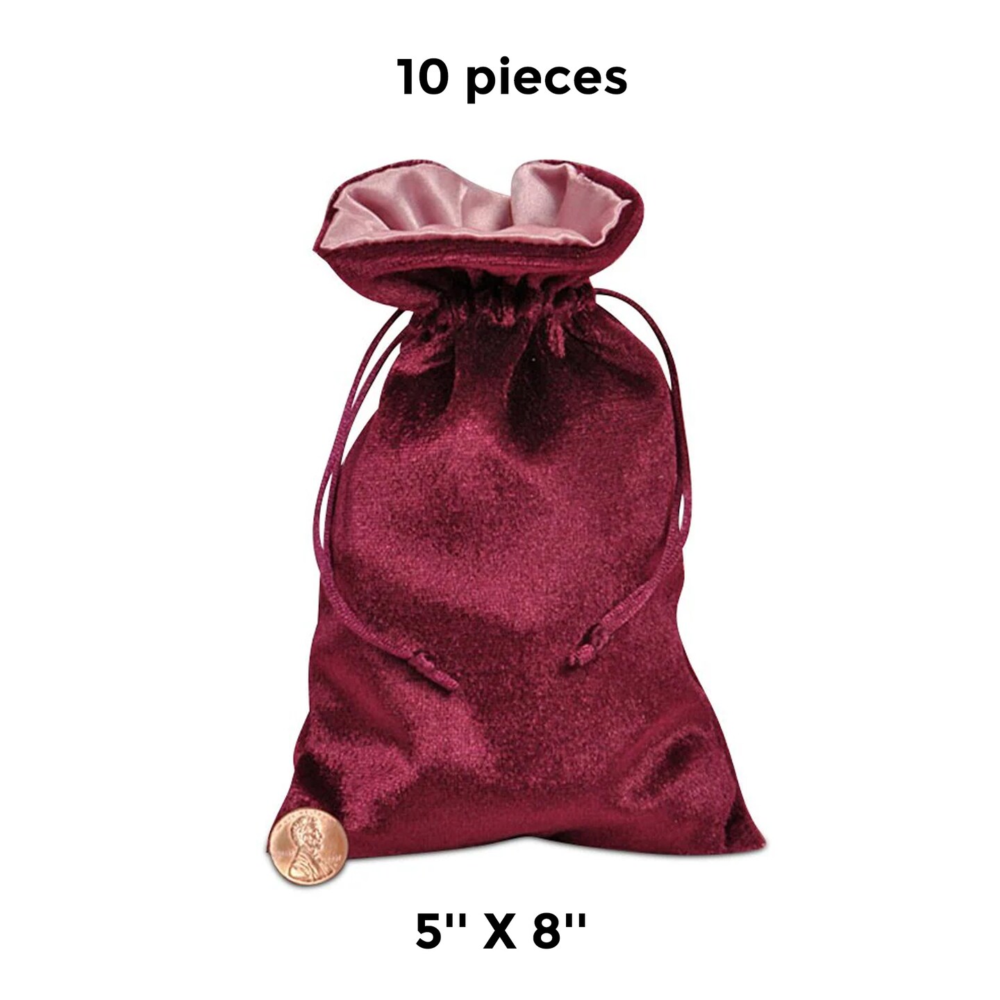 Wine/Rose Satin Inside Velvet Drawstring Bags 5&#x27;&#x27; X 8&#x27;&#x27;
