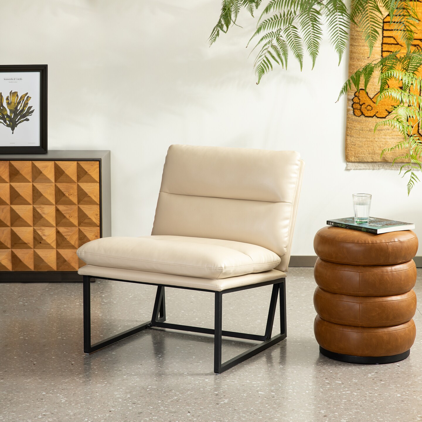 30.25&#x22;H Modern Soft PU Leather Armless Accent Chair